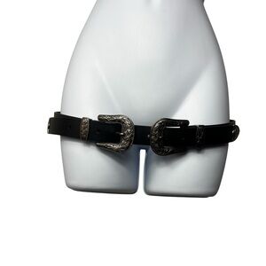 Statement Belt Unbranded Double Buckle Western Belt One Size Black Silver